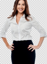 Smiling businesswoman with hands on hips